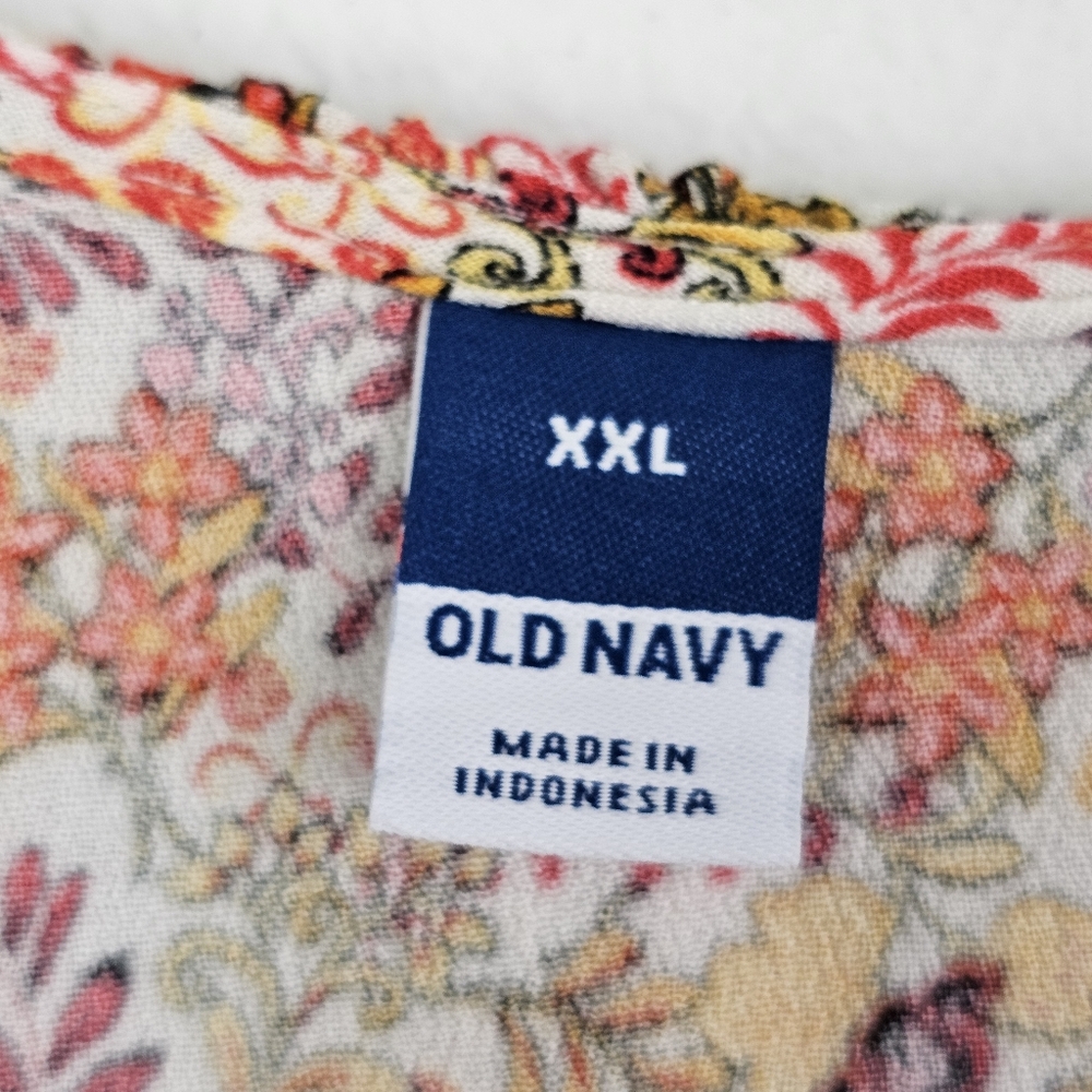 Old Navy Mini Dress Floral Waist-Defined Flutter-Sleeve Sz XXL Boho Peasant - Picture 10 of 11